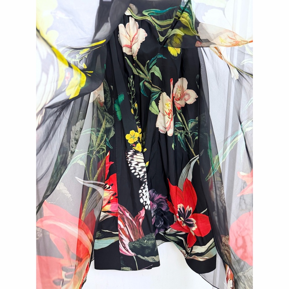 Alice + Olivia Nilda Maxi Skirt Black Essential Floral Silk Chiffon Full 0 - Picture 15 of 16